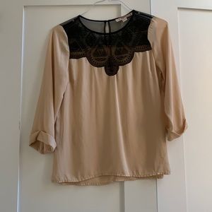 Contemporary forever 21 black lace and sheer tan top